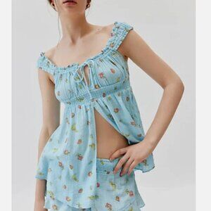 Urban Outfitters Tank cotton gauze lily babydoll slit womens Blue xsmall lounge